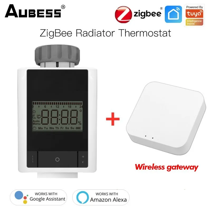 

Умный термостат Aubess Tuya ZigBee, устройство для контроля температуры с умным домом Alexa, TRV, термостатический радиатор с голосовым управлением