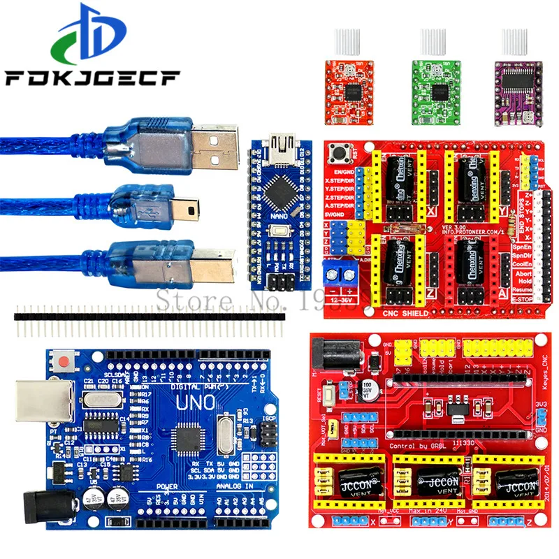 CNC щит v3 V4 гравировальный станок 3D принтер + A4988 / DRV8825 Плата расширения драйвера NANO