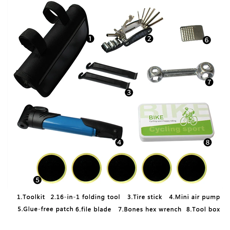 Горячие 12 шт инструменты для обслуживания велосипеда Сумка насос гаечный ключ