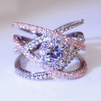 fashion creative rose gold color separation ring womens cross synthetic zircon engagement ring