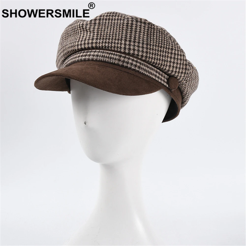 SHOWERSMILE черные клетчатые женские шапки в стиле ретро Матросская шапка Женская