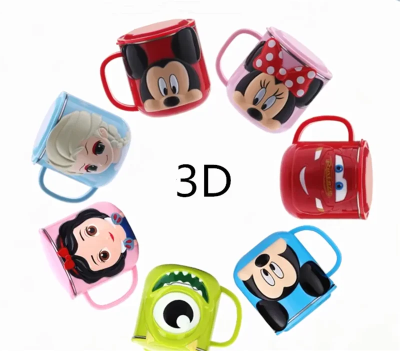 280 мл Дисней 3D мультфильм чашка для воды 304 кружка из нержавеющей стали дети молоко кофе посуда для напитков с ручка для крышки кружки для офиса и дома