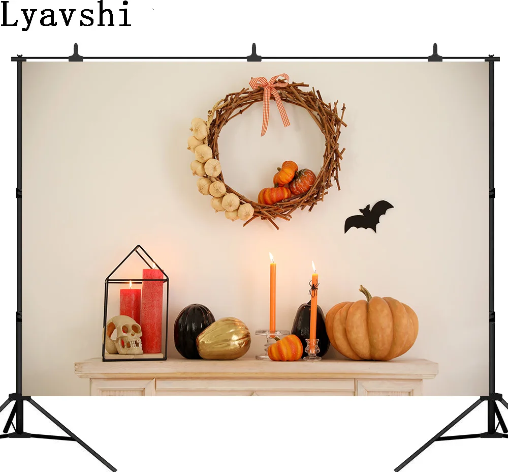 

Lyavshi Хэллоуин Тыква Свеча-гирлянда «летучая мышь» декор в комнате идея для праздничного интерьера фон для фотосъемки из виниловой ткани