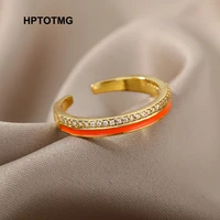 vintage cz pave zircon open rings for women french orange enamel punk wedding rings 2021 trend jewelry gifts anillos bague