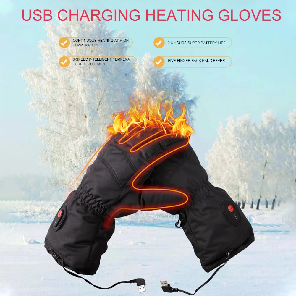 

Men Women Hand Warmer Winter Sports Camping Electric Soft USB Skiing Heated Gloves Motorcycle Climbing Battery Powered Cycling