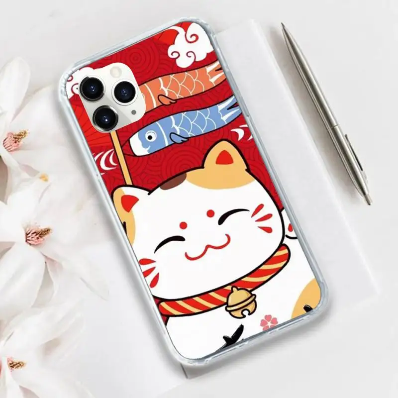 

Koi Fish Cherry Blossom Lucky Cat Fashion Phone Case Transparent for iPhone 11 12 mini pro XS MAX 8 7 6 6S Plus X 5S SE 2020 XR