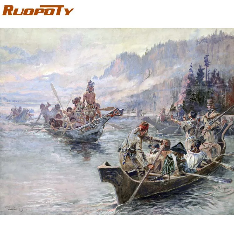 Ruopoty Рамка Картина классический пейзаж Diy Краска ing по номерам Акриловая Краска на холсте Ручная Краска ed для дома стены художественные украшения - Цвет: 90823-7