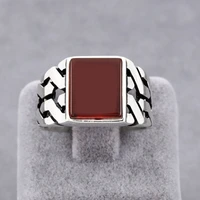 ring male korean fashion gothic accessories red glass stone retro mens ring gold jewelry engagement ring anillos mujer