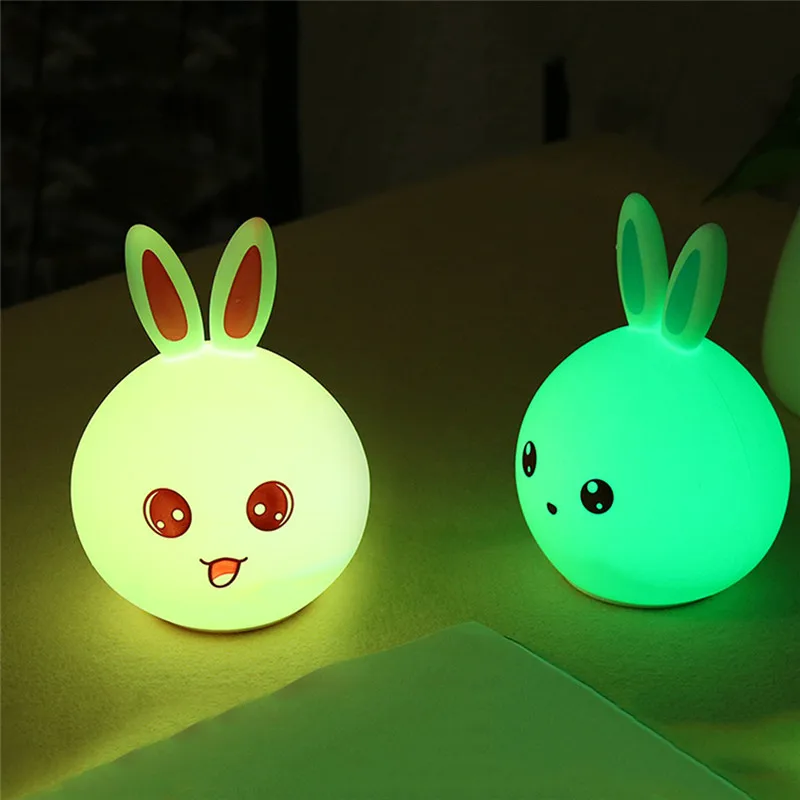 Dozzlor Cartoon Rabbit LED Night Light Remote Touch Sensor Colorful USB Silicone Bunny Bedside Lamp For Children Kids Baby | Лампы и