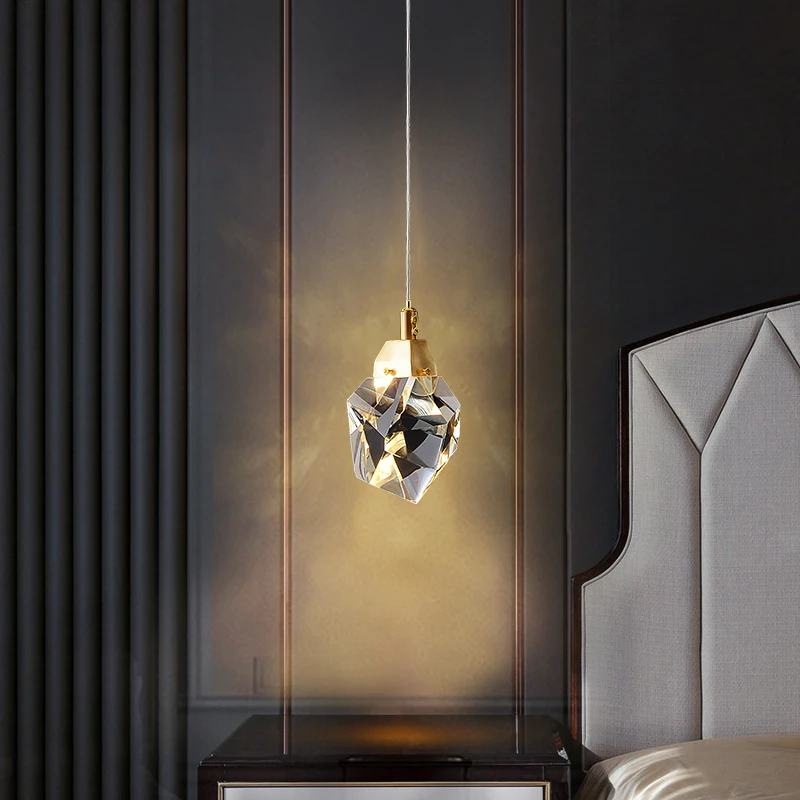 

Light luxury copper bedroom bedside chandelier living room sofa background wall balcony bay window chandelier