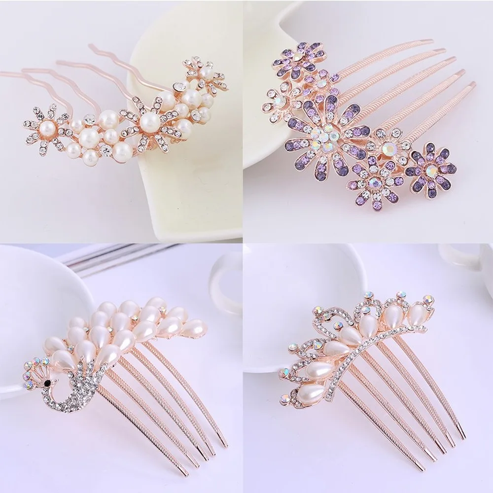 

Korean Version of The New Fashion Elegant Crystal Pearl Flower Hair Accessories Hair Comb Bridal Headdress Wedding Jewelry