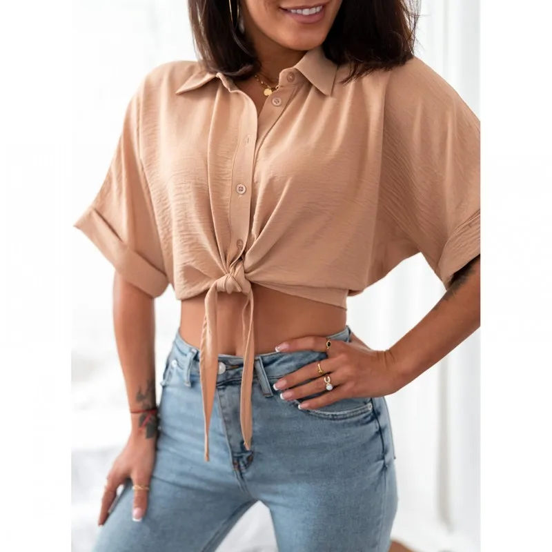 Chemisier à manches courtes pour femmes, ample, Sexy, à revers, nouvelle collection été 2021