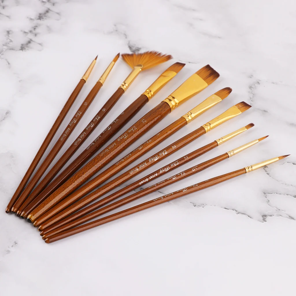 

10Pcs Watercolor Paint Brushes Set Nylon Hair Painting Brush Variety Style Oil Acrylic Art Drawing Supplies