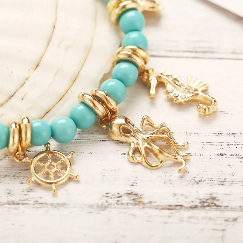 Новый модный креативный браслет в стиле ретро с кулоном виде осьминога ракушки