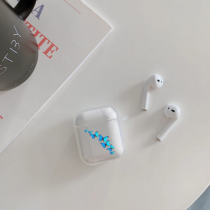 Чехол-накладка для Airpods pro мягкий прозрачный с изображением голубой бабочки |