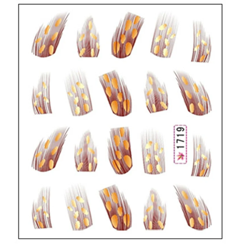 1719 1 шт Красочный дизайн наклейки Вода Передача Nail Art Советы перо надписи Nail Art Украшение обертывания ногти инструменты 12 видов стилей - Цвет: 1719