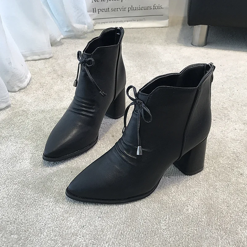 

Women's Martin Boots Women's Autumn/Winter2019New Europe and The United States After Zipper Tip ThickHeeledWarmFashionShortBoots