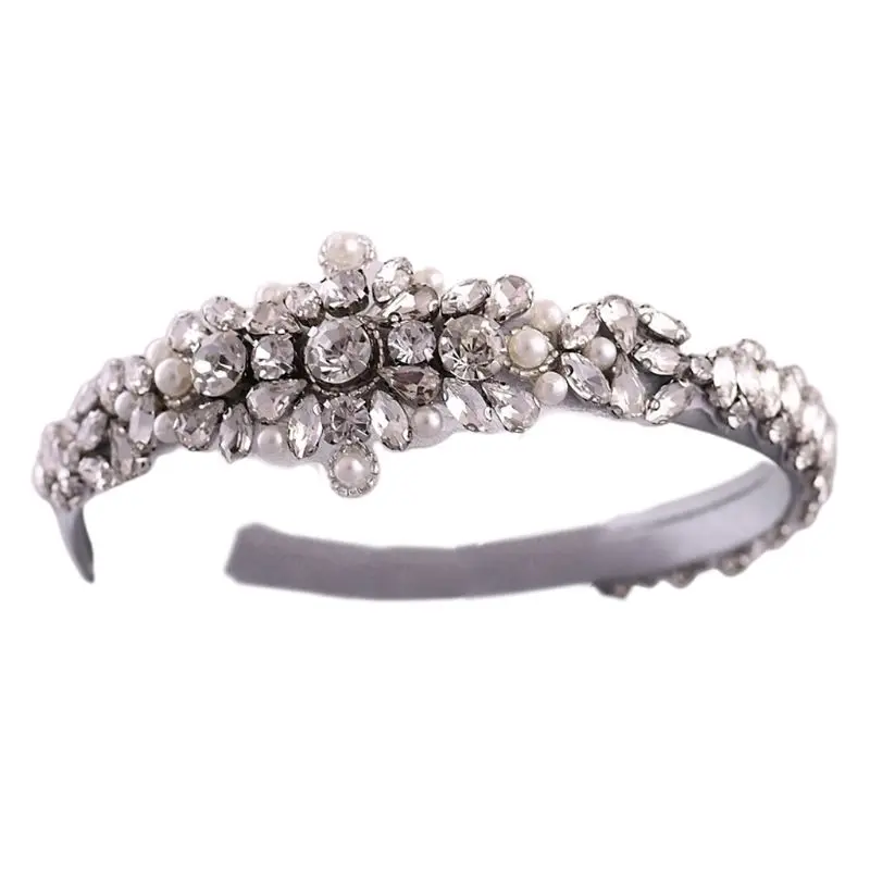 

Baroque Ladies Luxury Jewelry Headband Waterdrop Rhinestone Faux Pearl Beaded Crown Hair Hoop Bride Wedding Party Headdress E56A