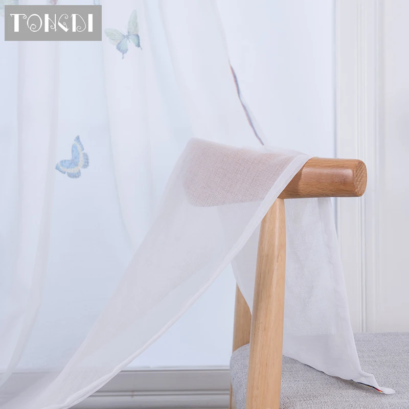 TONGDI 2PCS White Tulle Digital Printing Curtain Elegant Butterfly Transparent Decor For Home Spring Parlour LivingRoom Bedroom | Дом и сад