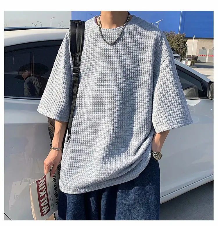 

Short-sleeved t-shirt men's tide summer couples three-quarter sleeves loose 2021 new trend net red ins super fire design sense
