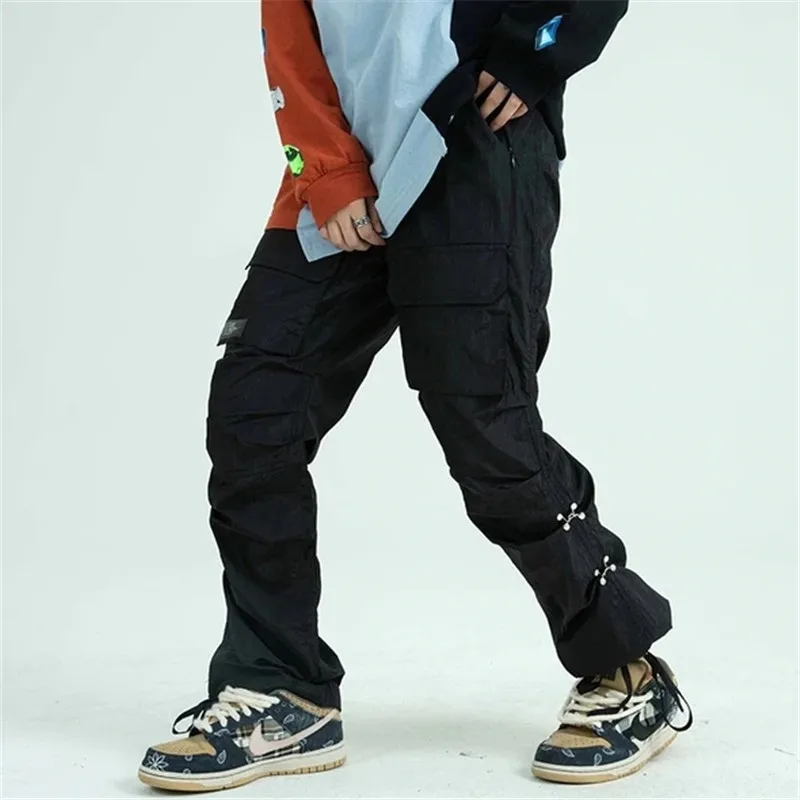 

Multiple Pockets Cargo Pants Men Hip Hop Vintage Drawstring Trousers Streetwear 2020 Casual Hipster Jogger Straight-leg Pants
