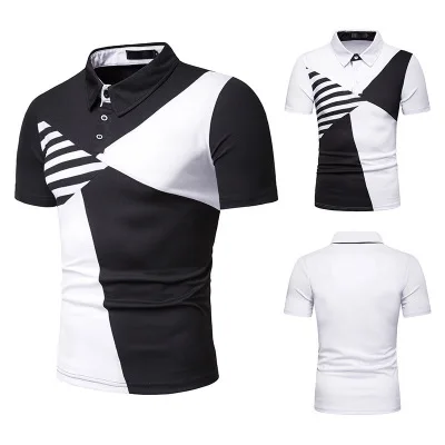 

Men's POLO Shirt Summer New European Code Fashion Striped Stitching POLO Shirt Men's Men's Casual Short-sleeved T-shi P030