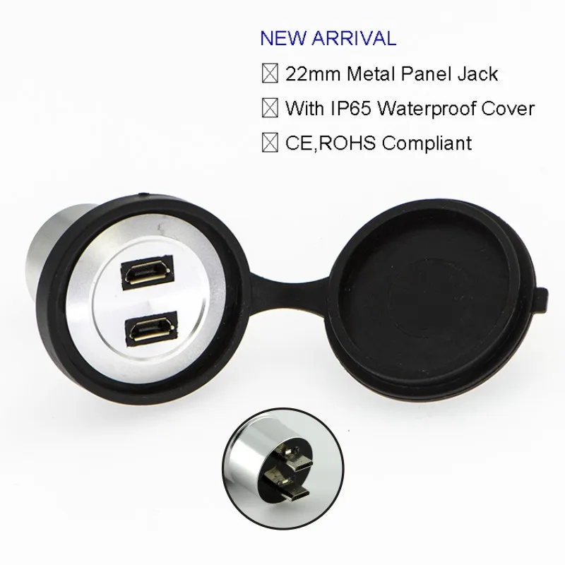 Разъем USB 22 мм диаметр монтажа розетки двойной разъем Micro Мама-папа (черный цвет)