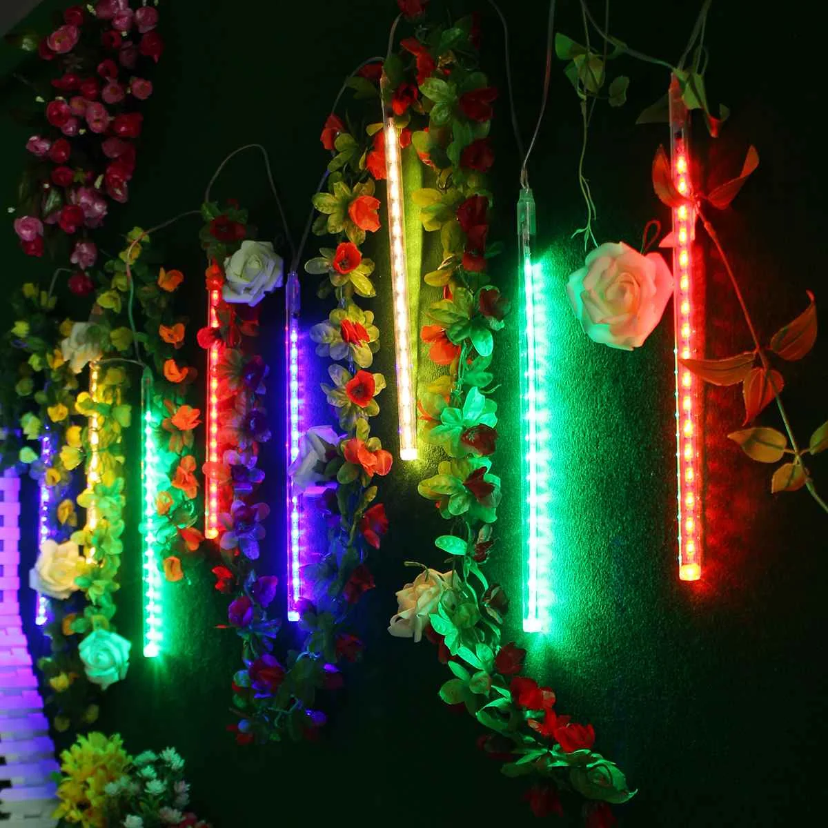 RGB 8 шт./компл. 30 см 144LED Душ Дождь Огни падающая звезда сосулька Снегопад Рождество светящаяся гирлянда - Испускаемый цвет: RGB
