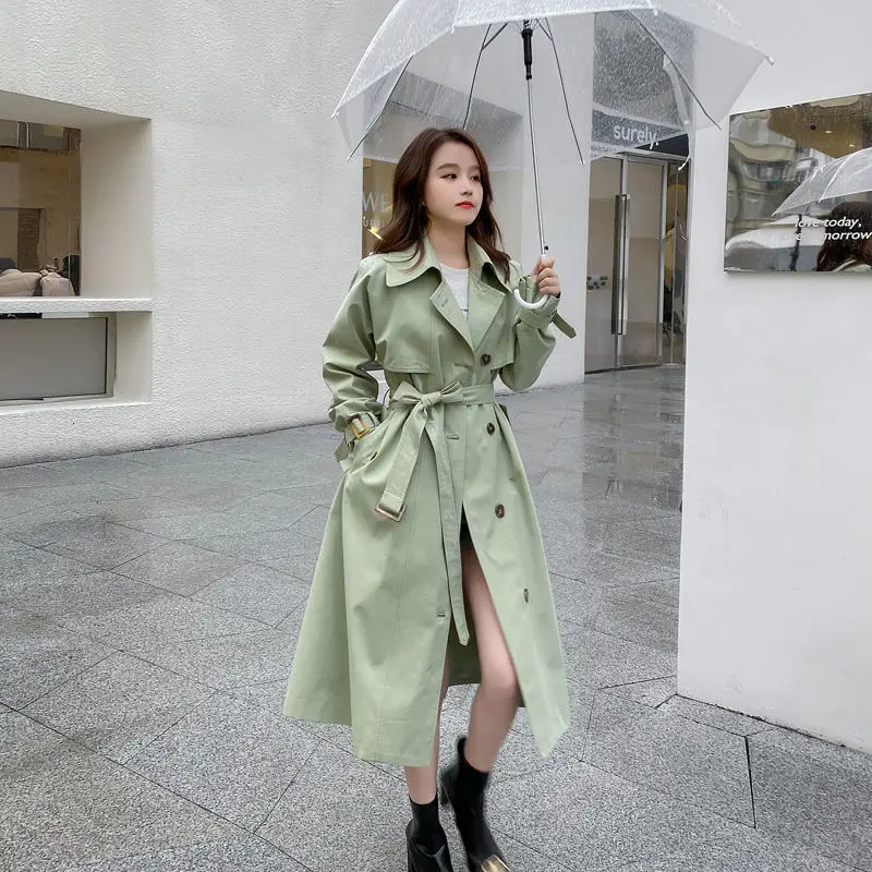 

New 2021 spring dress British fashion medium length windbreaker loose casual waist thin coat p135 control 189