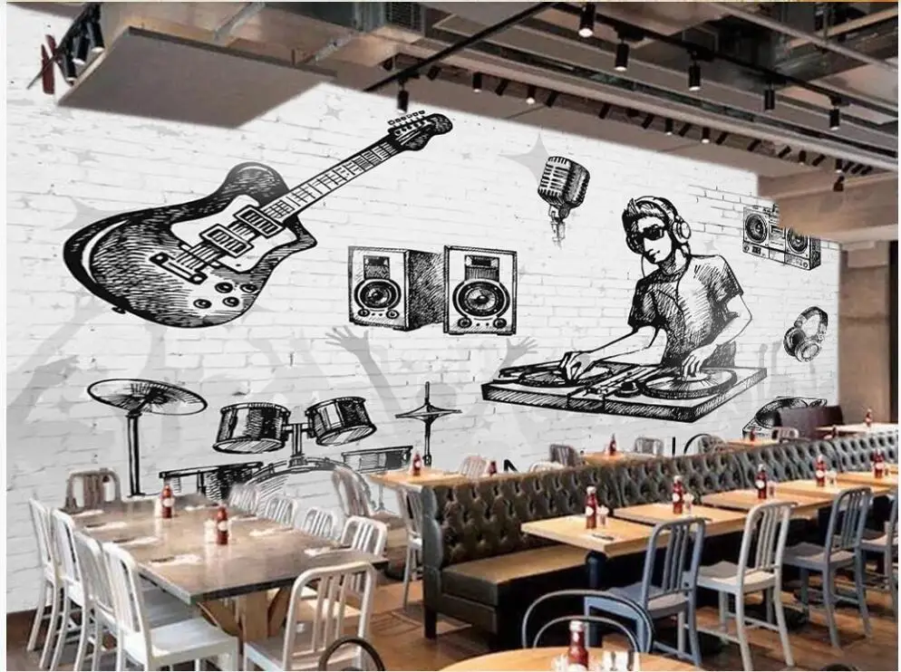 3d обои на заказ фотообои ручная роспись музыка гитара барабанная стойка