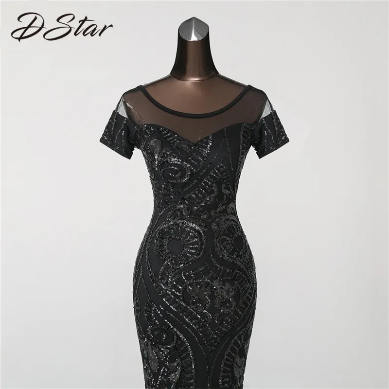Сексуальное платье с открытой спиной и коротким рукавом блестками женское