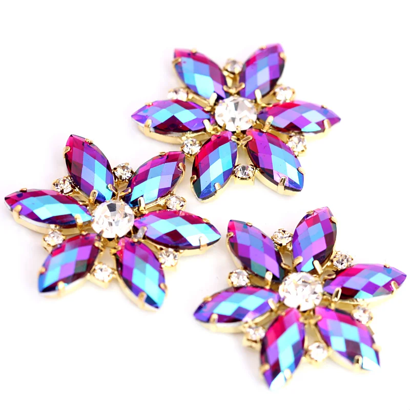 3.5x3.5cm Crystal AB Navette Round Sewing On Rhinestone Applique 1 Pcs Gold Base Sew Rhinestones Wedding Dress B0988 | Дом и сад