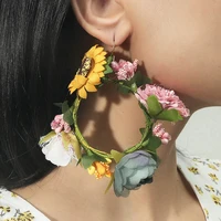bohemian exaggerated 3d big flower drop earrings wedding accessories for women creative artificial flower long dangle earrings
