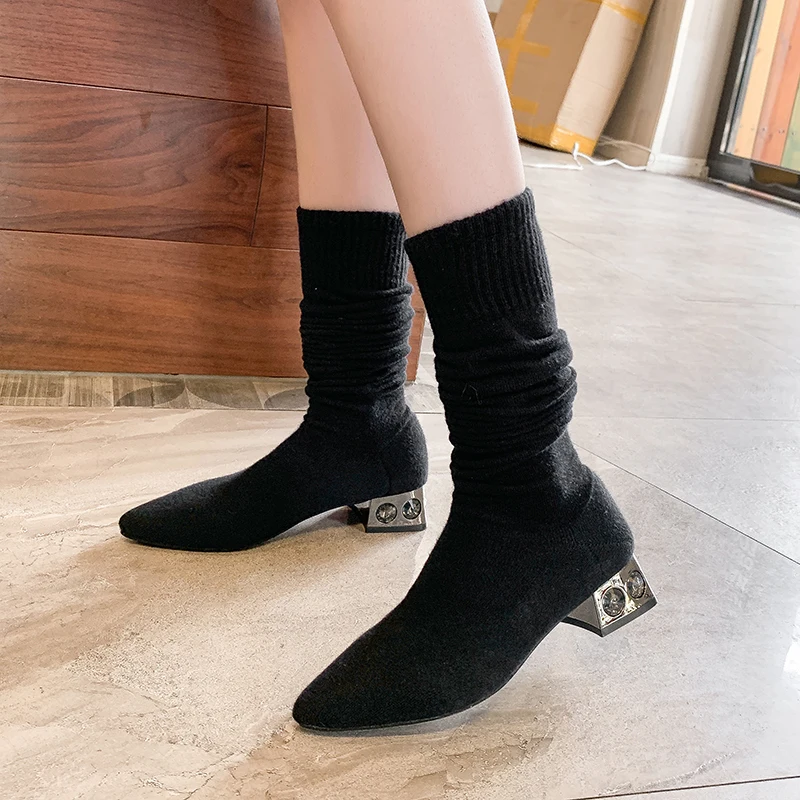 Черная стелька из эластичной ткани сапоги Женские Сапоги выше колена модные