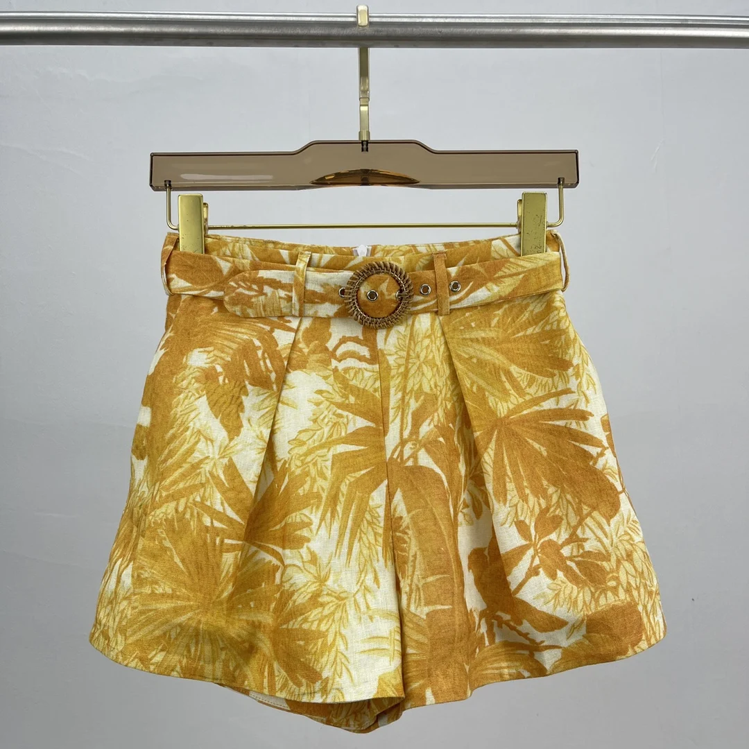 

Шорты женские льняные с принтом и поясом