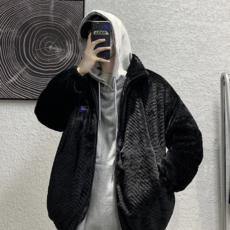 Winter Plush Padded Jacket Men Warmth Fashion Retro Lamb Fur Jacket Men Streetwear Korean Loose Short Coat Mens Outwear Jackets