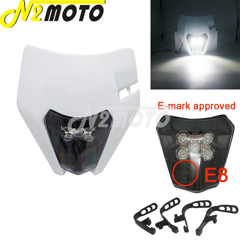 

12V Black Supermoto Universal Headlamp Enduro LED Headlight HI/LO DRL Lighting for FC250 TE450 TE125 TX300 FX450 FE501 Dirt Bike