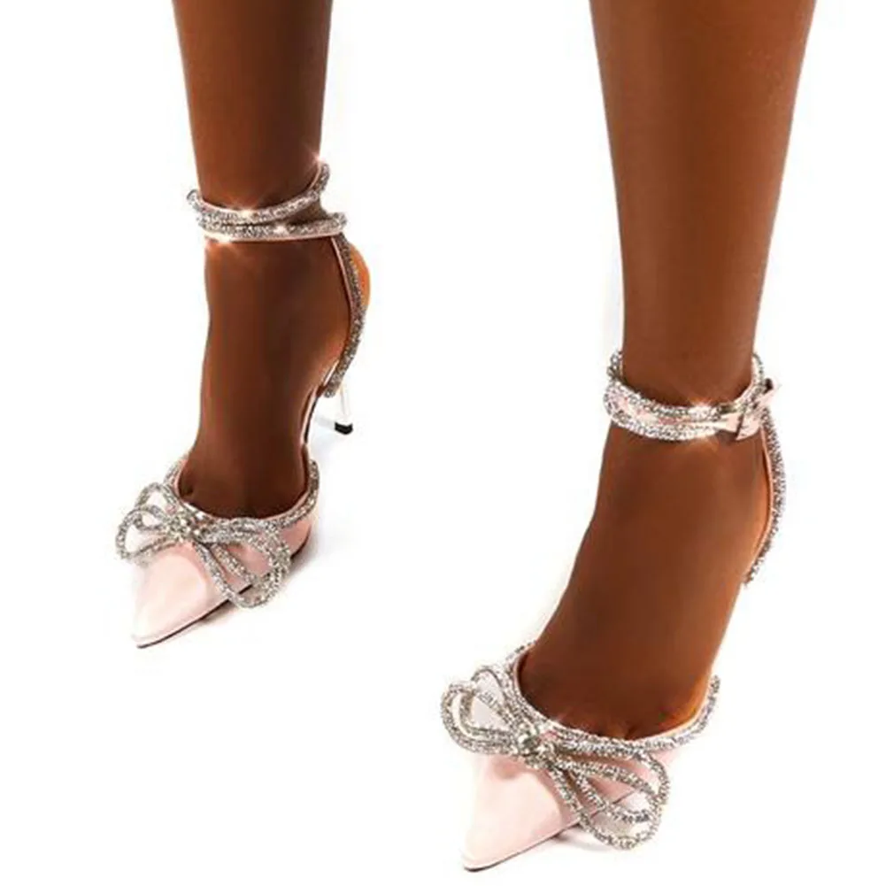 

Plus Size Sexy Party Fashion women's Shoes Bow Tie Crystal Thin High Hels Pointed Toe Plus Size 35-39 Summer Sandals