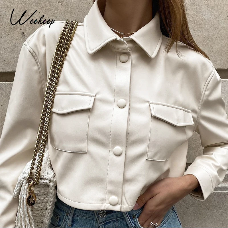 Куртка Weekeep женская кожаная с карманами модная уличная короткая куртка в стиле