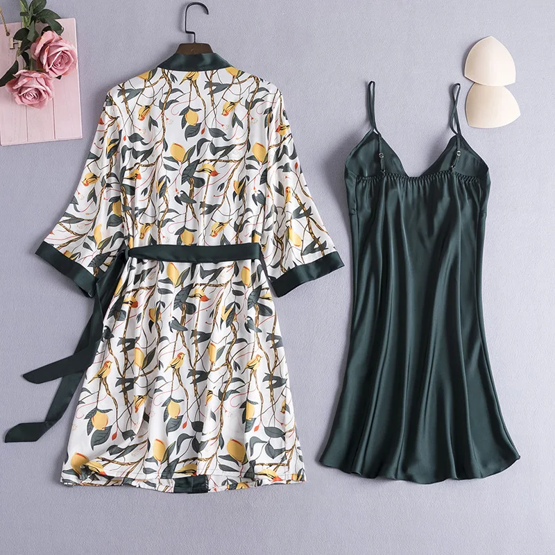 Женский халат-кимоно из искусственного шелка с принтом | Женская одежда