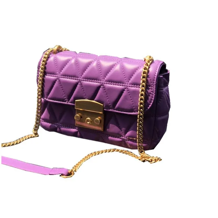 

Sheepskin Bag Triangle Rhombus Bag Vintage Metal Chain Bag Single Shoulder Crossbody Bag Women's Leather Bags