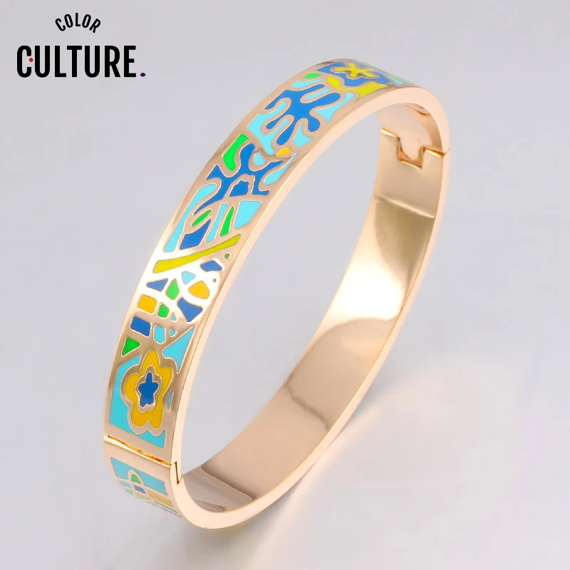 Женский браслет из нержавеющей стали эмалированный золотого цвета с цветным