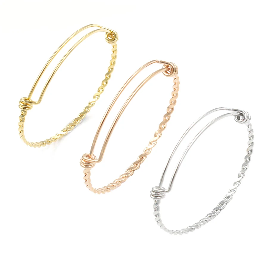 

100% Stainless Steel Adjustable Twisted Bangles 3.2mm Twist Wire Bangle 55mm/60mm/65mm wholesale 10pcs