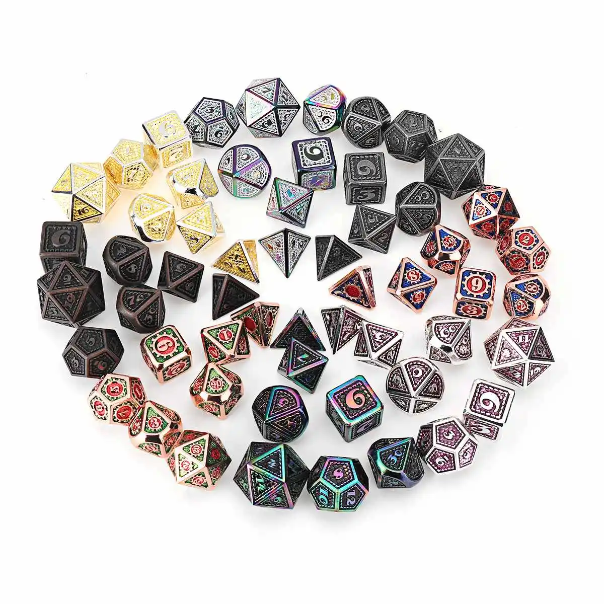 

8 Style New Design Dragon Scales Metal Dice High Quality 7pcs With Pouch For DND RPG MTG Board Games D4 D6 D8 D10 D12 D20