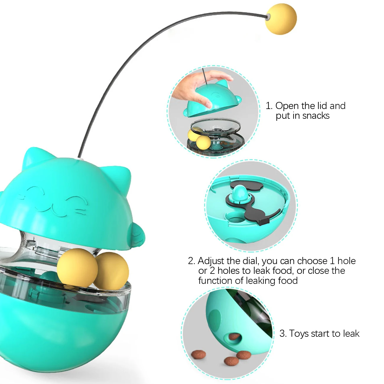 

Interactive Cat Toys Tumbler Leakage Food Ball Eco-Friendly ABS Food Container Dispenser Cat Self Teaser Stick