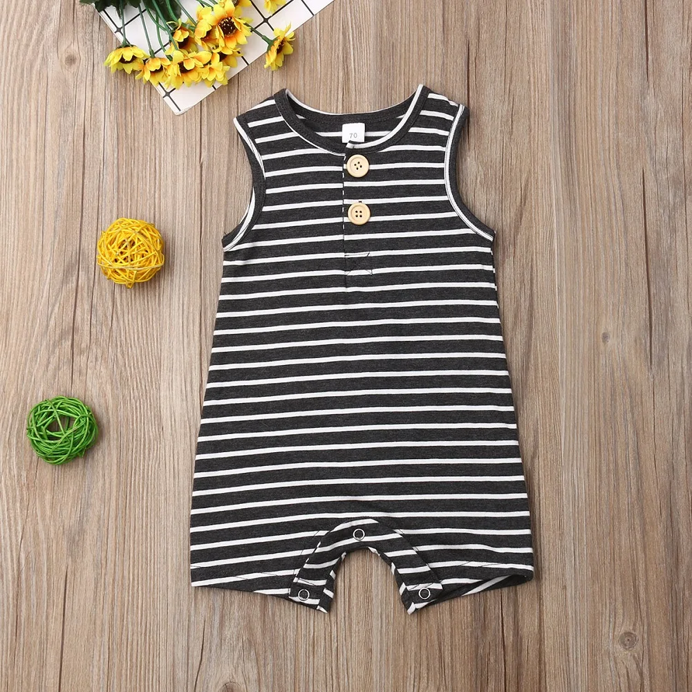 2019 Baby Summer Clothing 0-24 Newborn Infant Boy Girl Striped Romper Clothes Sleeveless Outfit Jumpsuit | Детская одежда и обувь