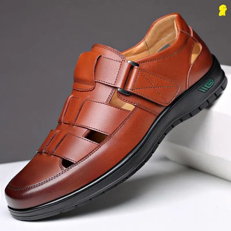 

2021 Summer New Flat Slip on Sandals Men Fashion Non-slip Leather Sandals Male Outdoor Comfortable Chic Sandy Beach Men Sandals