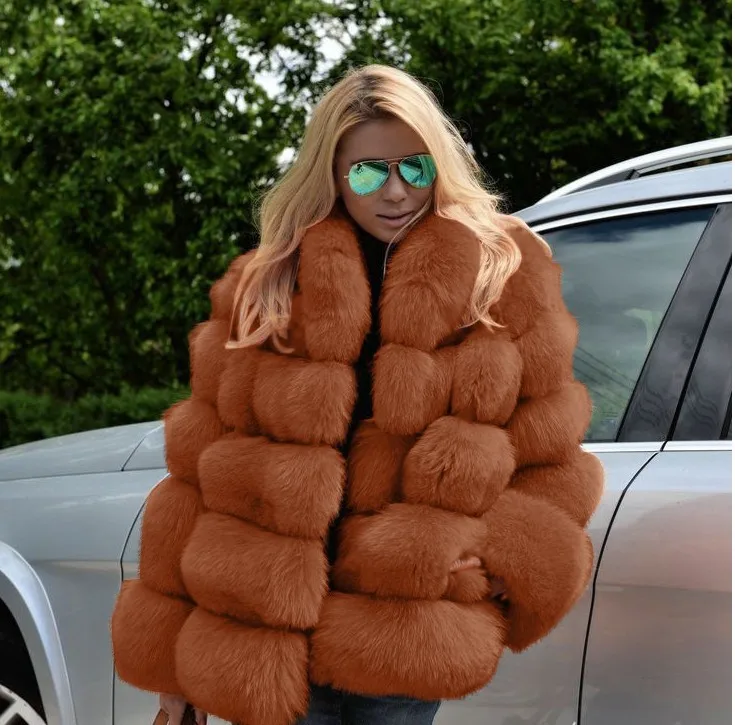 Echoine Faux Fox Fur Coat Women Winter Luxury Overcoat Jacket Hoodies Short Outerwear Plush Streetwear | Женская одежда