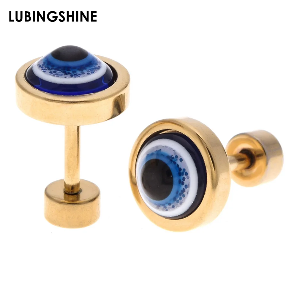 Stainless Steel Stud Earrings Gold Black Silver Color Evil Eye Round Earrings for Women Fashion Piercing Body Jewelry Brincos
