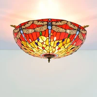 65cm creative red tiffany festive colored glass small living room restaurant bar bedroom dragonfly half ceiling lamp